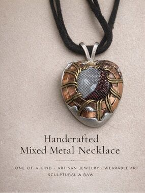 Handcrafted Mixed Metal Heart Pendant Necklace One of a Kind Artisan Jewelry